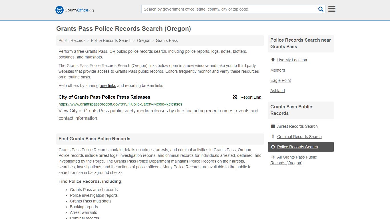 Police Records Search - Grants Pass, OR (Accidents & Arrest Records)